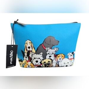 Marc Tetro "All My Dogs" zippered pouch cosmetic makeup bag sky blue NWT